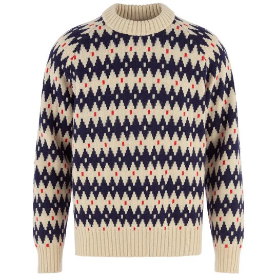 Fjällräven Övik Jacquard Knit M, Velikost M, Barva LIGHT BEIGE-DARK NAVY