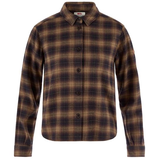 Fjällräven Övik Boxy Flannel Shirt W, Velikost XS, Barva BLACK-WOOD BROWN